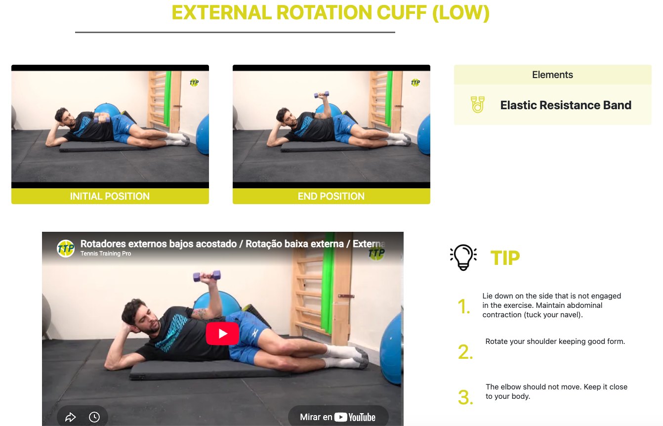 Exercise card with video and tips